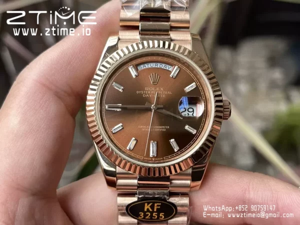 Rolex Day Date 40 RG 228235 KF 1:1 Best Edition Brown Crystal Dial  (Gain Weight) - Super Clone Watch | 1:1 Best Version