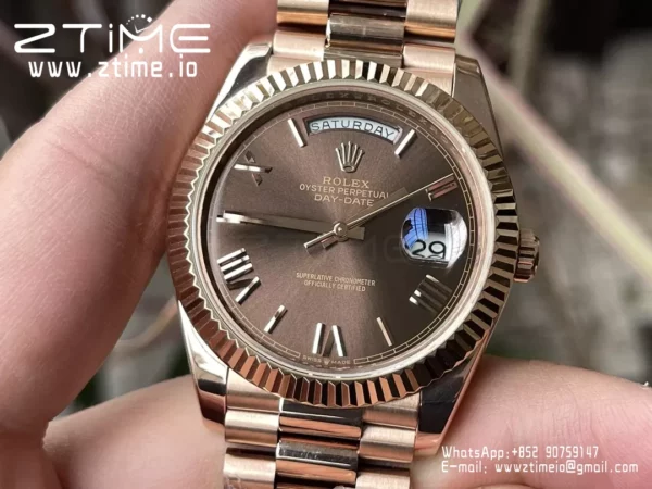 Rolex Day Date 40 RG 228235 KF 1:1 Best Edition Brown Roman Dial  (Gain Weight) - Super Clone Watch | 1:1 Best Version