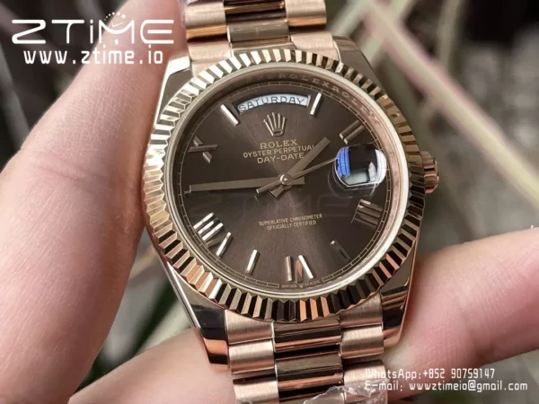 Rolex Day Date 40 RG 228235 KF 1:1 Best Edition Brown Roman Dial  (Gain Weight) - Super Clone Watch | 1:1 Best Version