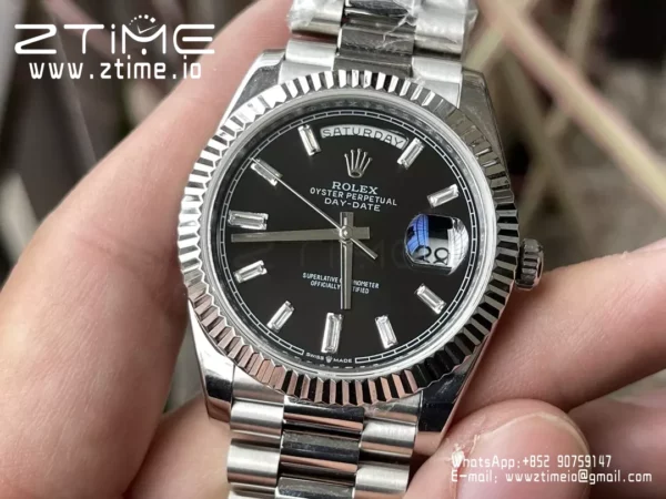 Rolex Day Date 40 SS 228239 KF 1:1 Best Edition Black Crystal Dial (Gain Weight) - Super Clone Watch | 1:1 Best Version