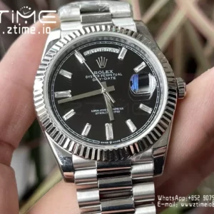 Rolex Day Date 40 SS 228239 KF 1:1 Best Edition Black Crystal Dial (Gain Weight) - Super Clone Watch | 1:1 Best Version