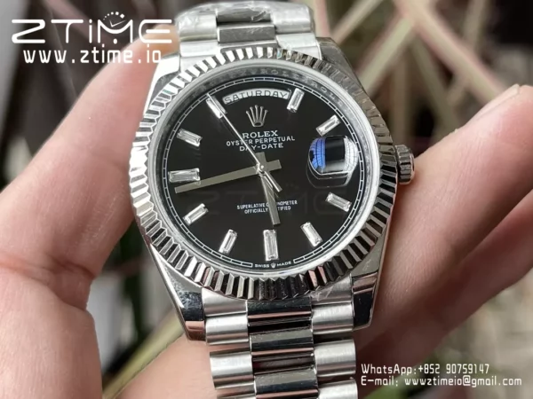 Rolex Day Date 40 SS 228239 KF 1:1 Best Edition Black Crystal Dial (Gain Weight) - Super Clone Watch | 1:1 Best Version
