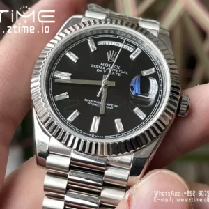 Rolex Day Date 40 SS 228239 KF 1:1 Best Edition Black Crystal Dial (Gain Weight) - Super Clone Watch | 1:1 Best Version