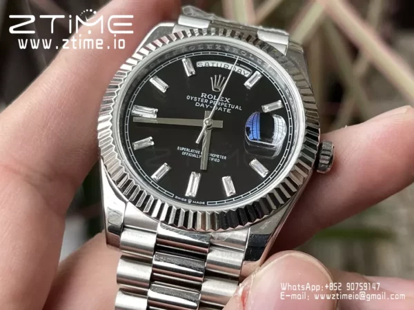 Rolex Day Date 40 SS 228239 KF 1:1 Best Edition Black Crystal Dial (Gain Weight) - Super Clone Watch | 1:1 Best Version