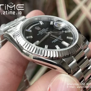 Rolex Day Date 40 SS 228239 KF 1:1 Best Edition Black Crystal Dial (Gain Weight) - Super Clone Watch | 1:1 Best Version