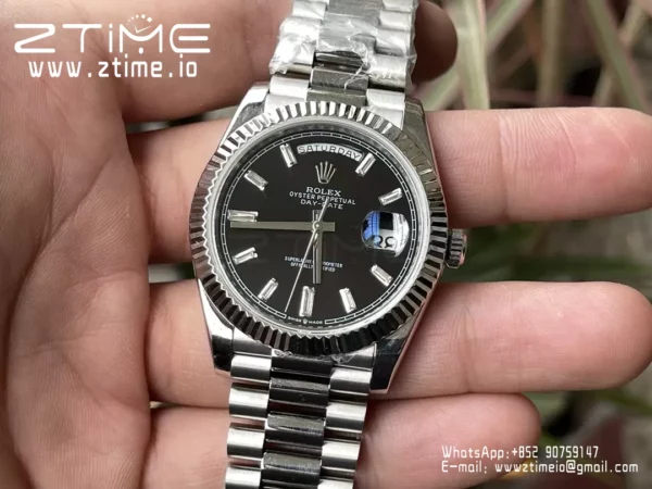 Rolex Day Date 40 SS 228239 KF 1:1 Best Edition Black Crystal Dial (Gain Weight) - Super Clone Watch | 1:1 Best Version