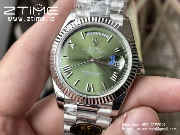 Rolex Day Date 40 SS 228239 KF 1:1 Best Edition Green Roman Dial (Gain Weight) - Super Clone Watch | 1:1 Best Version