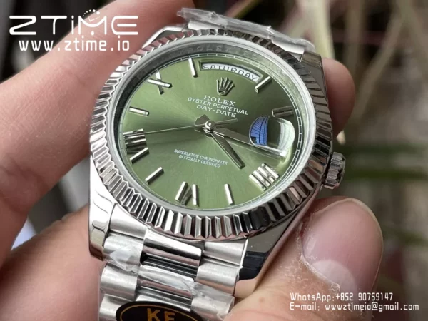 Rolex Day Date 40 SS 228239 KF 1:1 Best Edition Green Roman Dial (Gain Weight) - Super Clone Watch | 1:1 Best Version