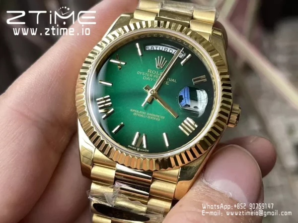 Rolex Day Date 40 YG 228238 KF 1:1 Best Edition Green Ombre Dial (Gain Weight) - Super Clone Watch | 1:1 Best Version