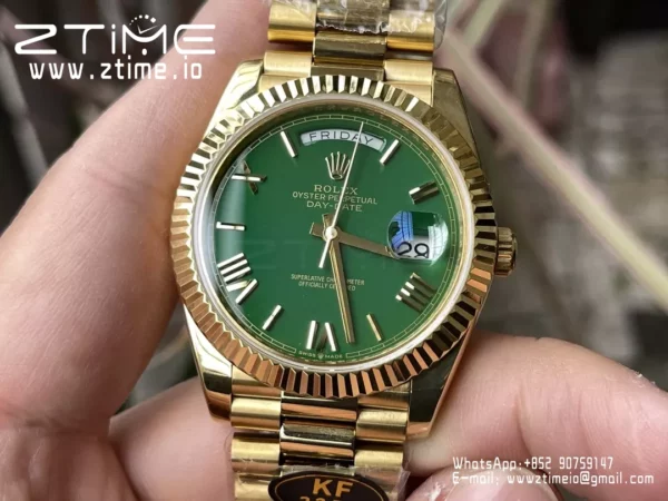 Rolex Day Date 40 YG 228238 KF 1:1 Best Edition Green Roman Dial  (Gain Weight) - Super Clone Watch | 1:1 Best Version