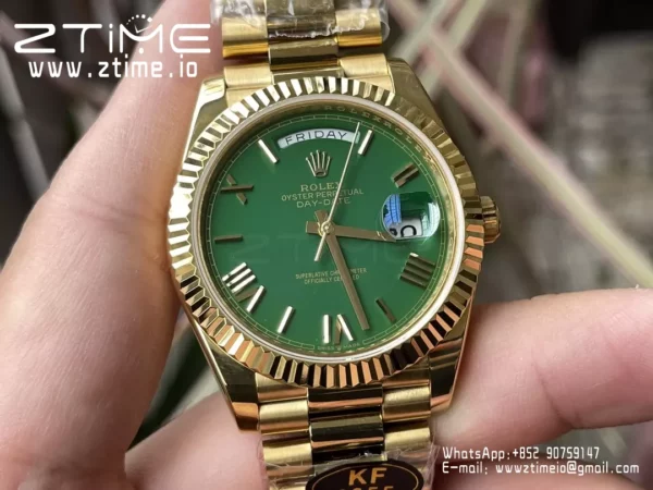 Rolex Day Date 40 YG 228238 KF 1:1 Best Edition Green Roman Dial  (Gain Weight) - Super Clone Watch | 1:1 Best Version