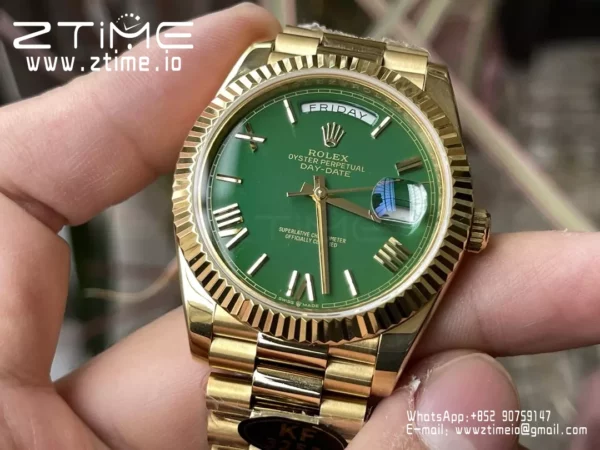 Rolex Day Date 40 YG 228238 KF 1:1 Best Edition Green Roman Dial  (Gain Weight) - Super Clone Watch | 1:1 Best Version