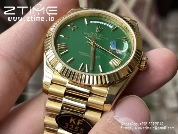 Rolex Day Date 40 YG 228238 KF 1:1 Best Edition Green Roman Dial  (Gain Weight) - Super Clone Watch | 1:1 Best Version
