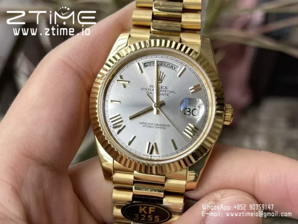 Rolex Day Date 40 YG 228238 KF 1:1 Best Edition Silver Roman Dial (Gain Weight) - Super Clone Watch | 1:1 Best Version