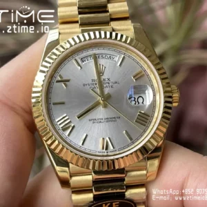Rolex Day Date 40 YG 228238 KF 1:1 Best Edition Silver Roman Dial (Gain Weight) - Super Clone Watch | 1:1 Best Version