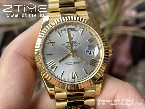 Rolex Day Date 40 YG 228238 KF 1:1 Best Edition Silver Roman Dial (Gain Weight) - Super Clone Watch | 1:1 Best Version