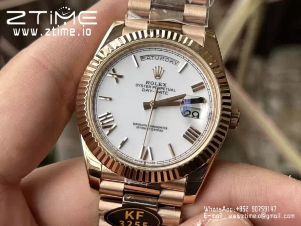Rolex Day Date 40 RG 228238 KF 1:1 Best Edition White Roman Dial  (Gain Weight) - Super Clone Watch | 1:1 Best Version