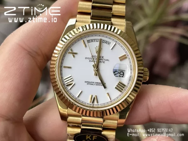 Rolex Day Date 40 YG 228238 KF 1:1 Best Edition White Roman Dial  (Gain Weight) - Super Clone Watch | 1:1 Best Version