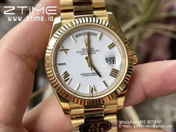 Rolex Day Date 40 YG 228238 KF 1:1 Best Edition White Roman Dial  (Gain Weight) - Super Clone Watch | 1:1 Best Version