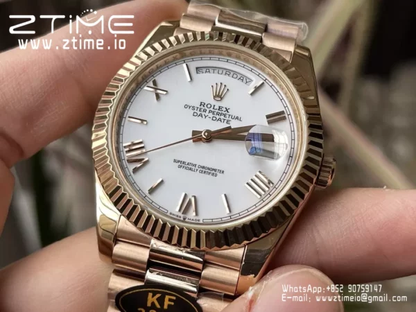 Rolex Day Date 40 RG 228238 KF 1:1 Best Edition White Roman Dial  (Gain Weight) - Super Clone Watch | 1:1 Best Version