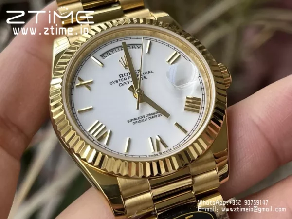 Rolex Day Date 40 YG 228238 KF 1:1 Best Edition White Roman Dial  (Gain Weight) - Super Clone Watch | 1:1 Best Version