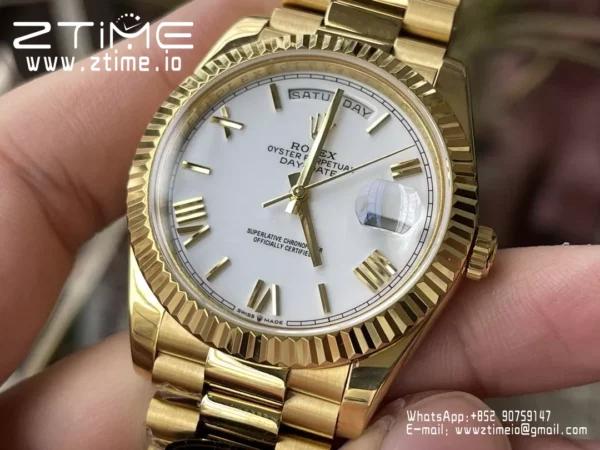 Rolex Day Date 40 YG 228238 KF 1:1 Best Edition White Roman Dial  (Gain Weight) - Super Clone Watch | 1:1 Best Version