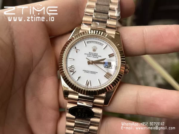 Rolex Day Date 40 RG 228238 KF 1:1 Best Edition White Roman Dial  (Gain Weight) - Super Clone Watch | 1:1 Best Version