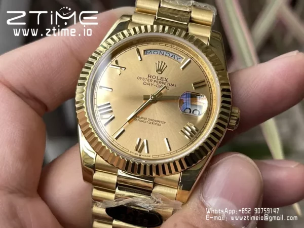 Rolex  Day Date 40 YG 228238 KF 1:1 Best Edition YG Roman Dial  (Gain Weight) - Super Clone Watch | 1:1 Best Version