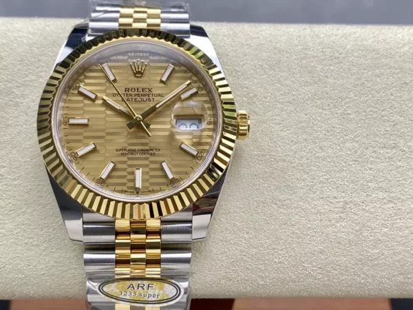 Rolex DateJust 126333-0012 41mm ARF 1:1 Best Edition YG Textured Stick Dial on Jubilee Bracelet (Tungsten Heavy Versio) - Super Clone Watch | 1:1 Best Version