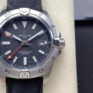 Breitling Avenger Automatic GMT 44 BLS Factory 1:1 Best Edition Black Dial Red GMT Black Nylon Strap - Super Clone Watch | 1:1 Best Version