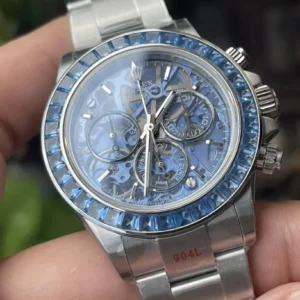 Rolex Daytona Arolla SONIC Best Edition Blue Crystal Skeleton Dial Diamonds Bezel - Super Clone Watch | 1:1 Best Version