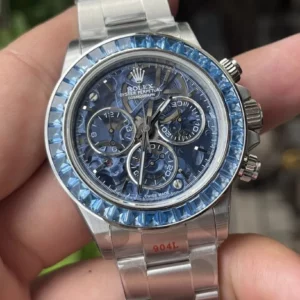 Rolex Daytona Arolla SONIC Best Edition Blue Crystal Skeleton Dial Diamonds Bezel - Super Clone Watch | 1:1 Best Version