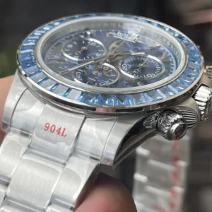 Rolex Daytona Arolla SONIC Best Edition Blue Crystal Skeleton Dial Diamonds Bezel - Super Clone Watch | 1:1 Best Version