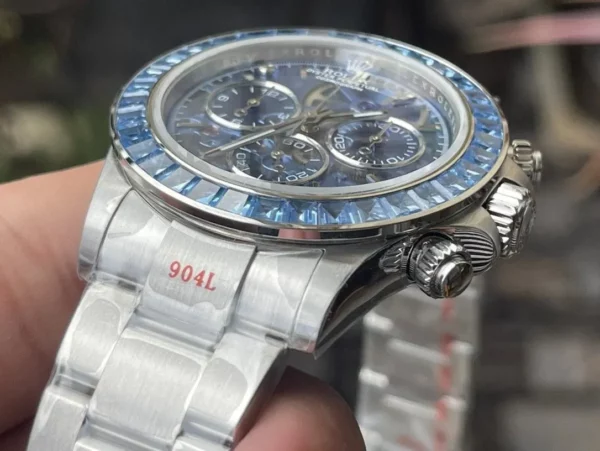 Rolex Daytona Arolla SONIC Best Edition Blue Crystal Skeleton Dial Diamonds Bezel - Super Clone Watch | 1:1 Best Version