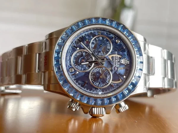 Rolex Daytona Arolla SONIC Best Edition Blue Crystal Skeleton Dial Diamonds Bezel - Super Clone Watch | 1:1 Best Version