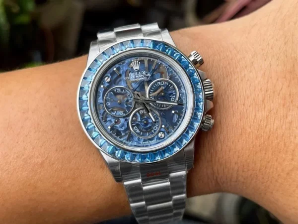 Rolex Daytona Arolla SONIC Best Edition Blue Crystal Skeleton Dial Diamonds Bezel - Super Clone Watch | 1:1 Best Version