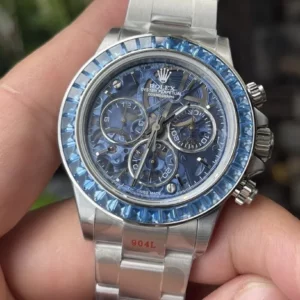 Rolex Daytona Arolla SONIC Best Edition Blue Crystal Skeleton Dial Diamonds Bezel - Super Clone Watch | 1:1 Best Version