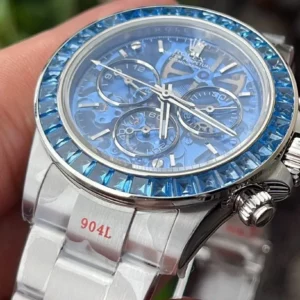 Rolex Daytona Arolla SONIC Best Edition Blue Crystal Skeleton Dial Diamonds Bezel - Super Clone Watch | 1:1 Best Version
