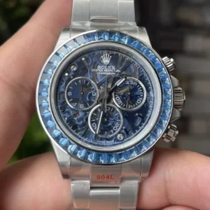 Rolex Daytona Arolla SONIC Best Edition Blue Crystal Skeleton Dial Diamonds Bezel - Super Clone Watch | 1:1 Best Version