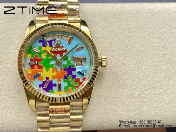 Rolex Day Date 36mm 128238-0106 CYF 1:1 Best Edition Real Enamel Dial on President Bracelet - Super Clone Watch | 1:1 Best Version