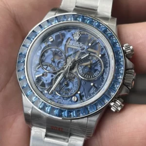 Rolex Daytona Arolla SONIC Best Edition Blue Crystal Skeleton Dial Diamonds Bezel - Super Clone Watch | 1:1 Best Version