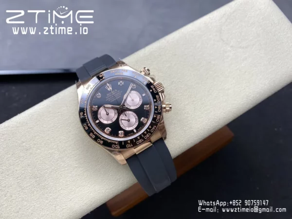 Rolex Daytona 126515 QF 1:1 Best Edition Black/RG Diamonds Dial on Oysterflex Strap SH4131 V11 (Weighted) - Super Clone Watch | 1:1 Best Version