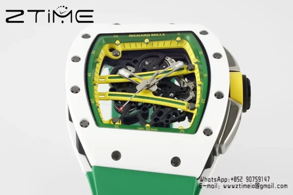 Richard Mille RM061 RM61-01 White Ceramic ZF 1:1 Best Edition on Green Rubber Strap RMUL2 - Super Clone Watch | 1:1 Best Version