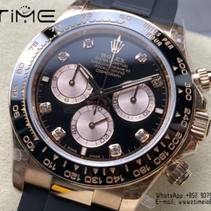 Rolex Daytona 126515 QF 1:1 Best Edition Black/RG Diamonds Dial on Oysterflex Strap SH4131 V11 (Weighted) - Super Clone Watch | 1:1 Best Version