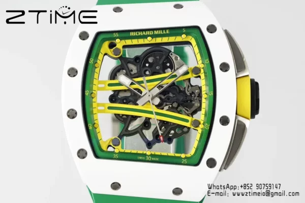 Richard Mille RM061 RM61-01 White Ceramic ZF 1:1 Best Edition on Green Rubber Strap RMUL2 - Super Clone Watch | 1:1 Best Version