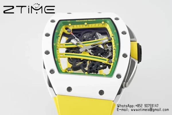 Richard Mille RM061 RM61-01 White Ceramic ZF 1:1 Best Edition on Green Rubber Strap RMUL2 - Super Clone Watch | 1:1 Best Version