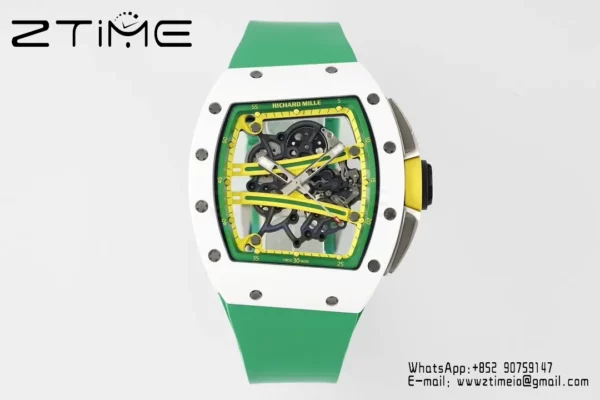 Richard Mille RM061 RM61-01 White Ceramic ZF 1:1 Best Edition on Green Rubber Strap RMUL2 - Super Clone Watch | 1:1 Best Version