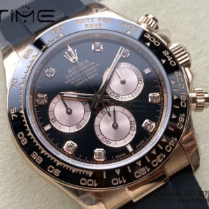 Rolex Daytona 126515 QF 1:1 Best Edition Black/RG Diamonds Dial on Oysterflex Strap SH4131 V11 (Weighted) - Super Clone Watch | 1:1 Best Version
