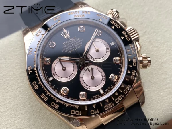 Rolex Daytona 126515 QF 1:1 Best Edition Black/RG Diamonds Dial on Oysterflex Strap SH4131 V11 (Weighted) - Super Clone Watch | 1:1 Best Version
