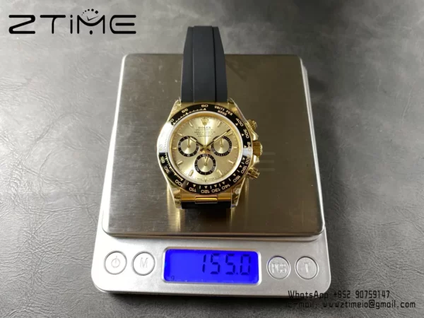 Rolex Daytona 126518 QF 1:1 Best Edition YG/Black Dial on Rubbsr Strap SH4131 V11 (Weighted) - Super Clone Watch | 1:1 Best Version